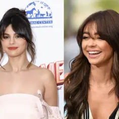 Selena Gomez i Sarah Hyland z grzywką wyszczuplającą twarz. Obie wyglądają olśniewająco.